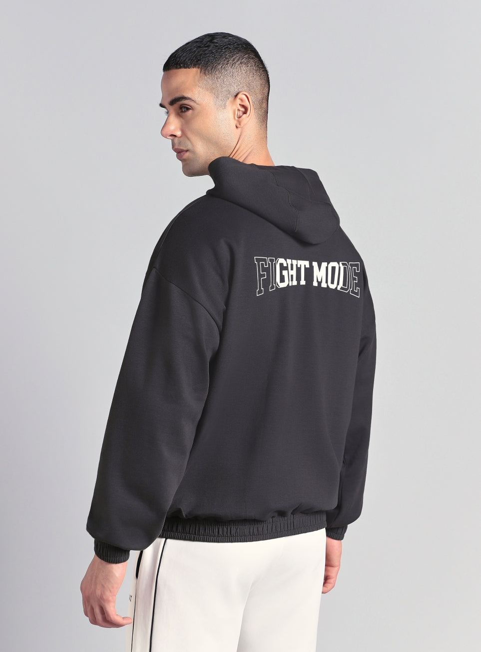 Men's Grey Combat Training Relaxed Fit Hooded Jacket