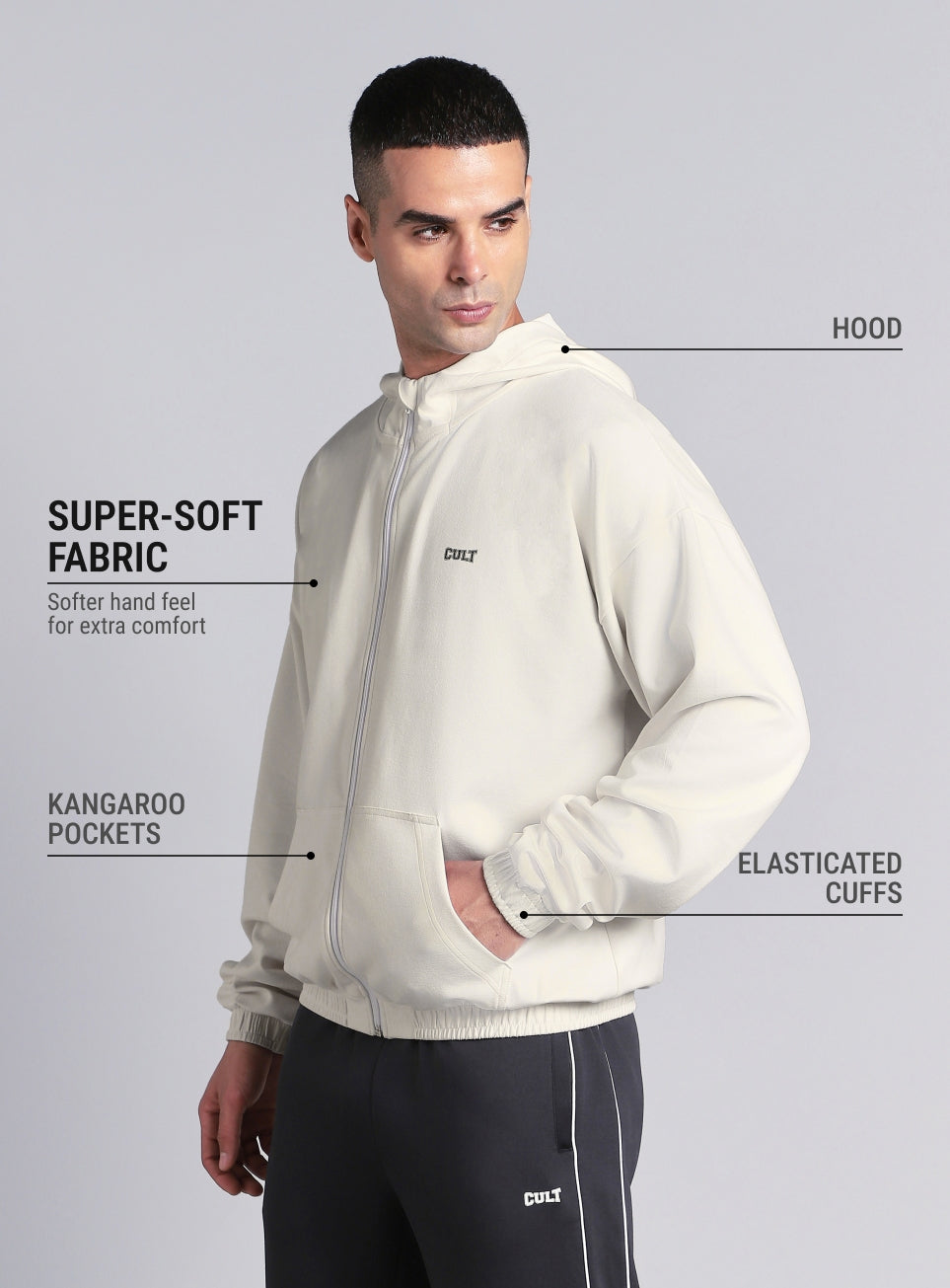 Men's White Combat Training Relaxed Fit Hooded Jacket