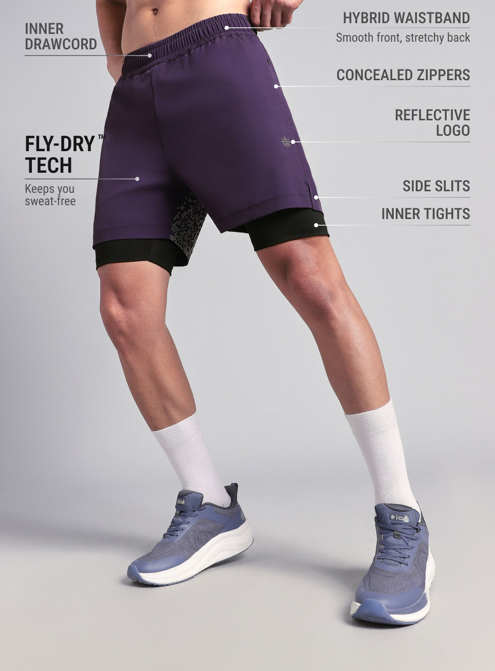 Men's Purple After Dark In-Built Tights Running Shorts