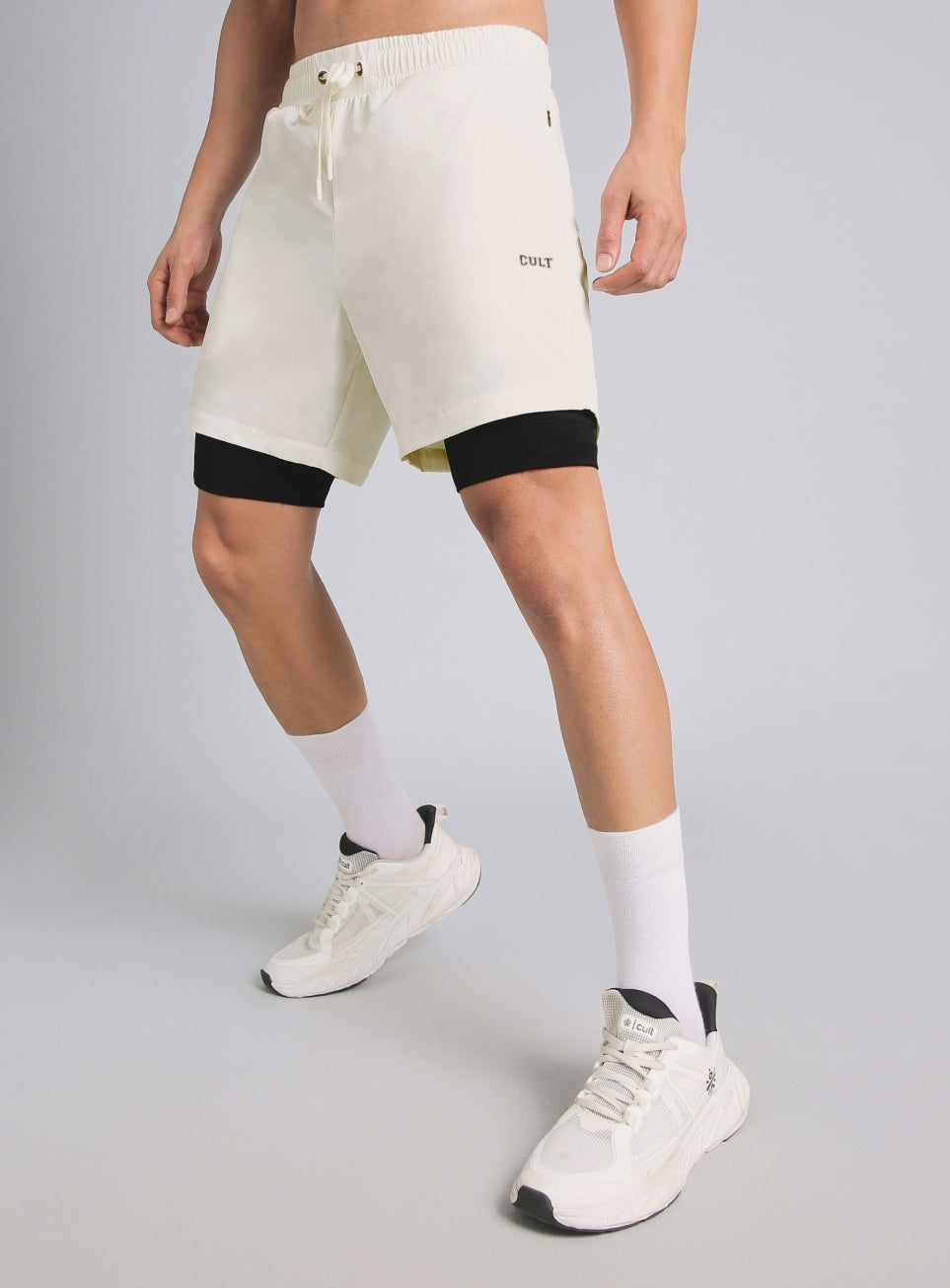 Men's White Combat Training Shorts with Inbuilt Tights