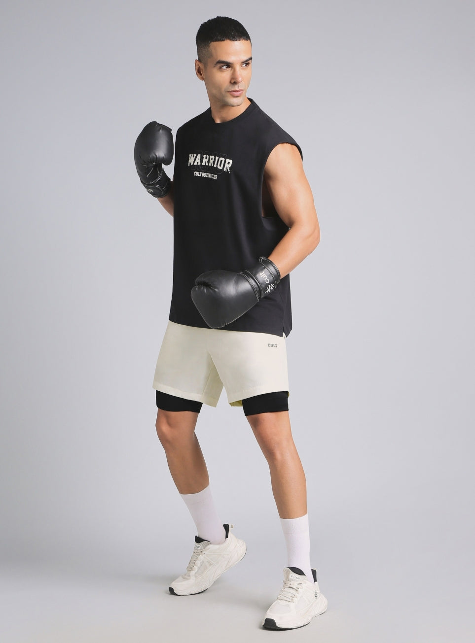 Men's White Combat Training Shorts with Inbuilt Tights