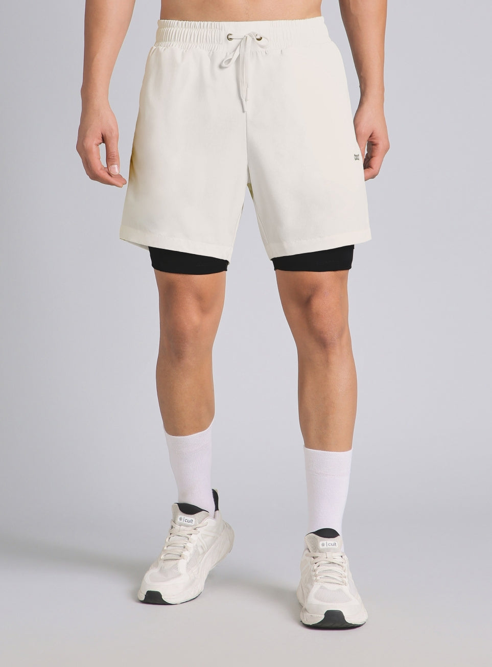 Men's White Combat Training Shorts with Inbuilt Tights