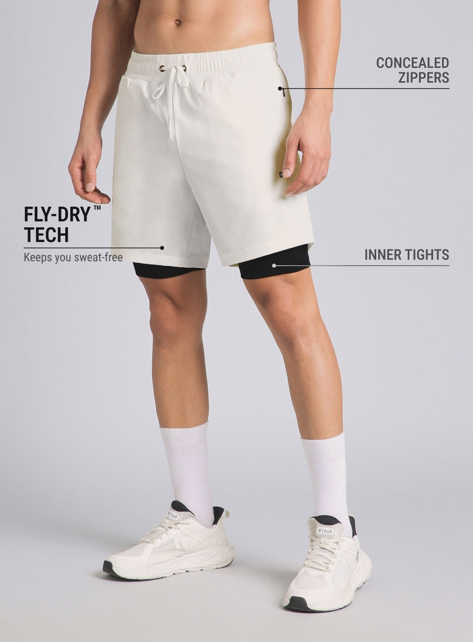 Men's White Combat Training Shorts with Inbuilt Tights