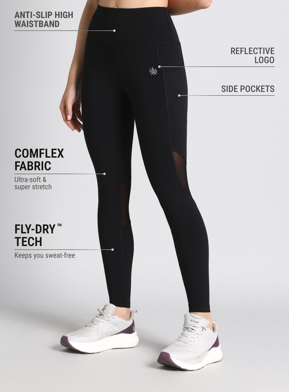Women's Black Mesh Motion Pro Running Tights
