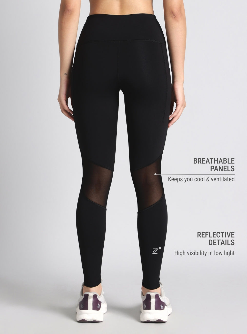 Women's Black Mesh Motion Pro Running Tights
