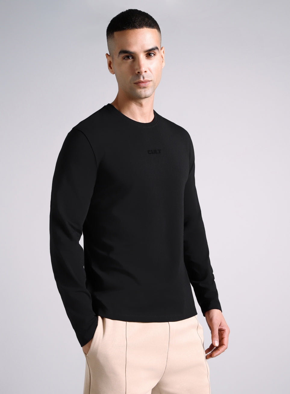 Men's Black Essential Regular Fit Full Sleeve T-shirt