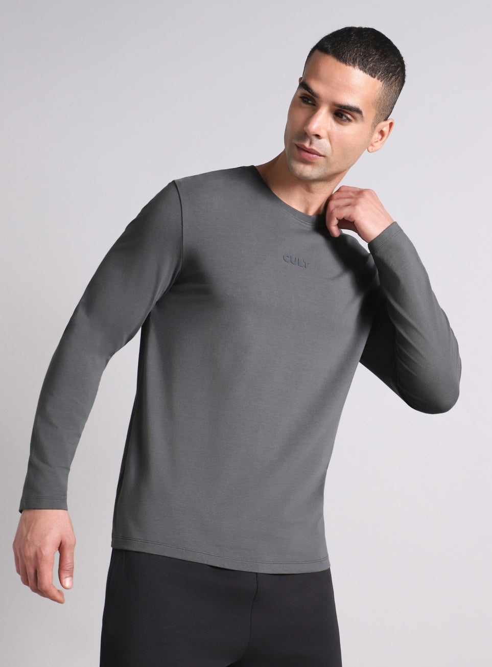 Men's Dark Grey Essential Regular Fit Full Sleeve T-shirt