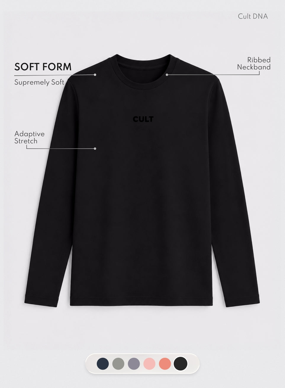 Women's Black Soft Form Classic Full Sleeves T-Shirt