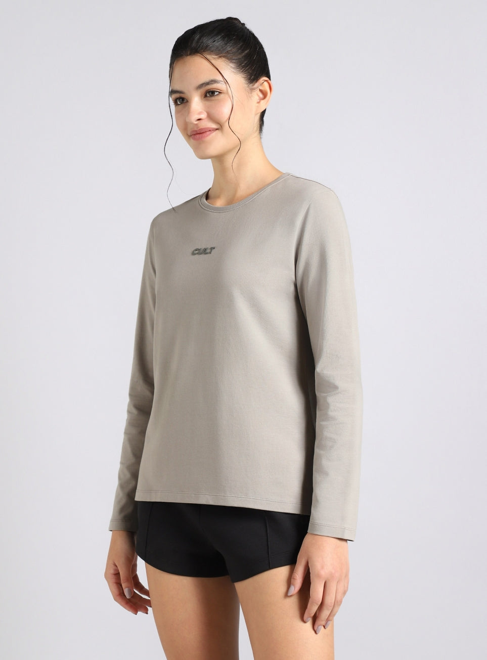 Women's Grey Soft Form Classic Full Sleeves T-Shirt
