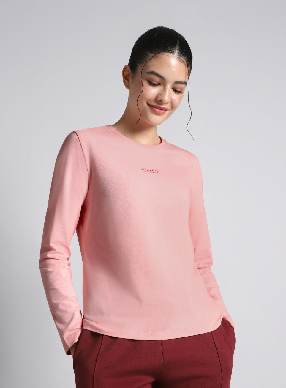 Women's Pink Soft Form Classic Full Sleeves T-shirt