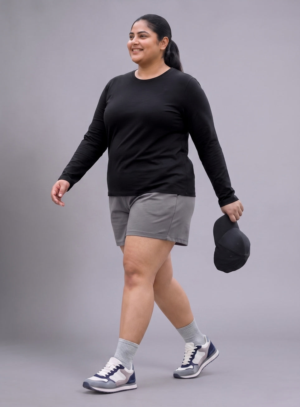 Women's Black Full sleeve Plus Size T-shirt