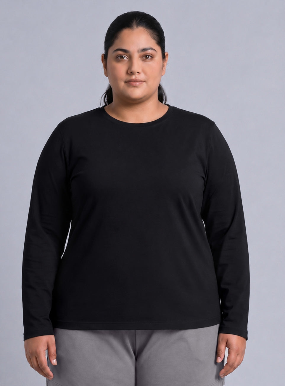 Women's Black Full sleeve Plus Size T-shirt