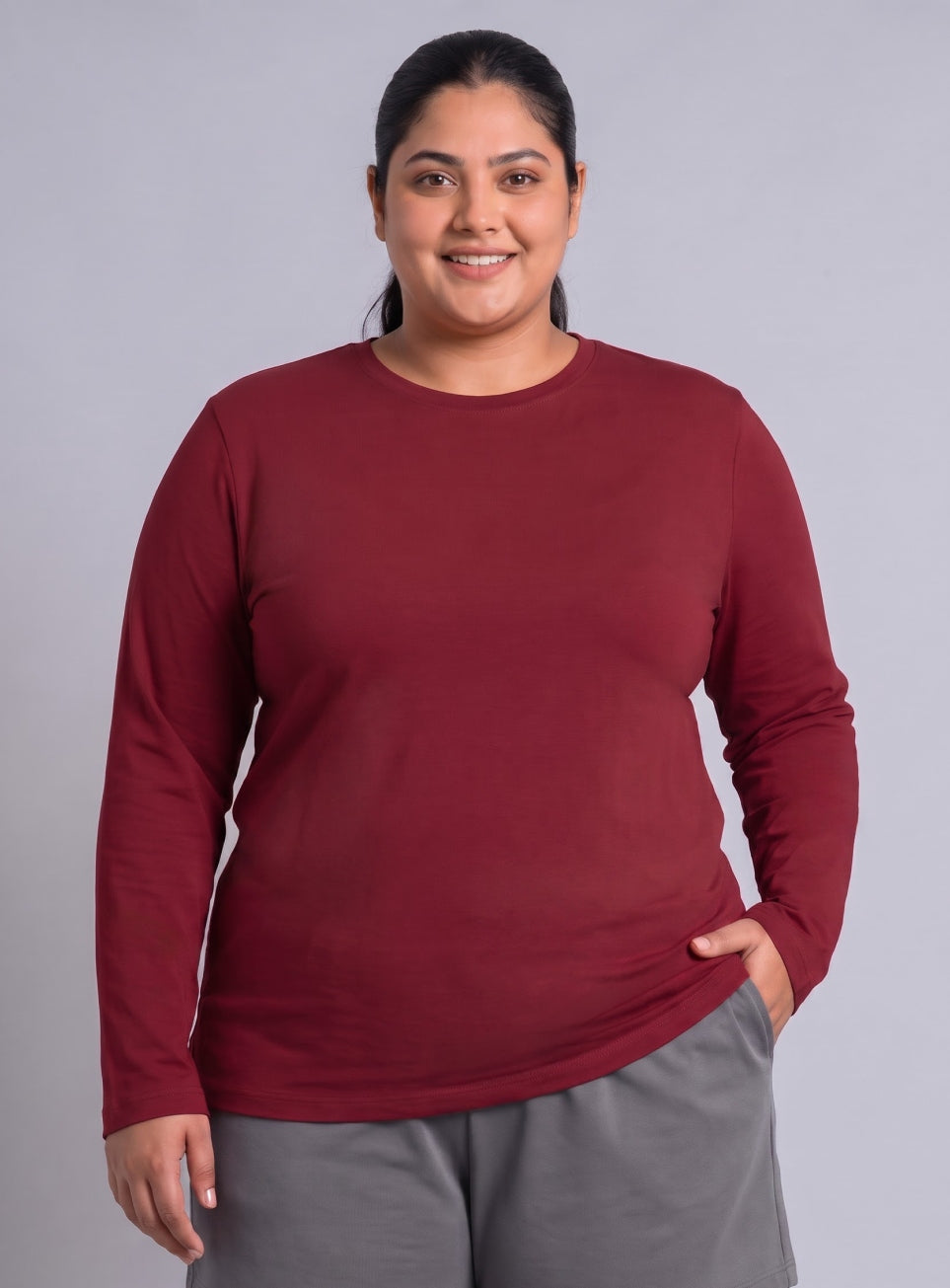 Women's Red Full sleeve Plus Size T-shirt