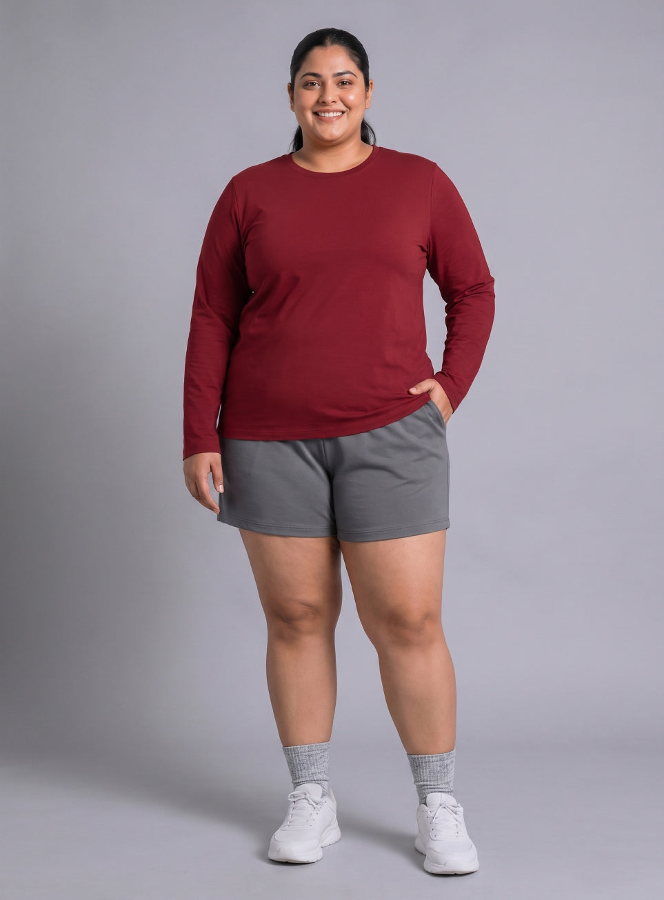 Women's Red Full sleeve Plus Size T-shirt