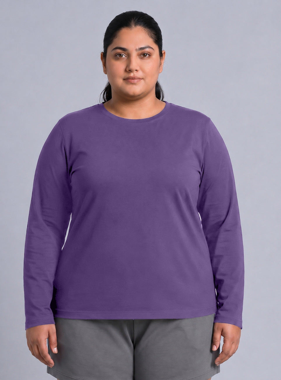 Women's Purple Full sleeve Plus Size T-shirt