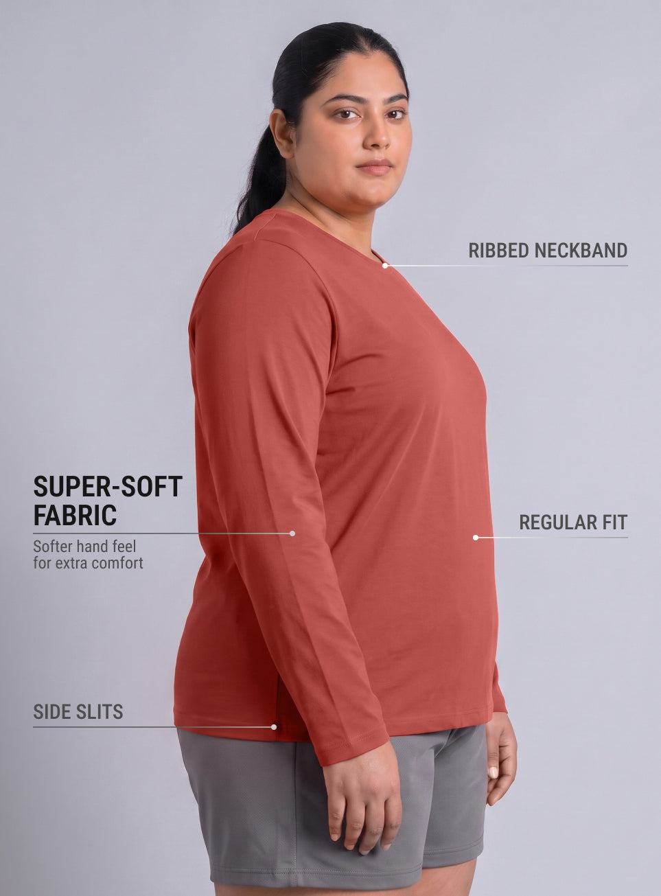 Women's Rust Full sleeve Plus Size T-shirt