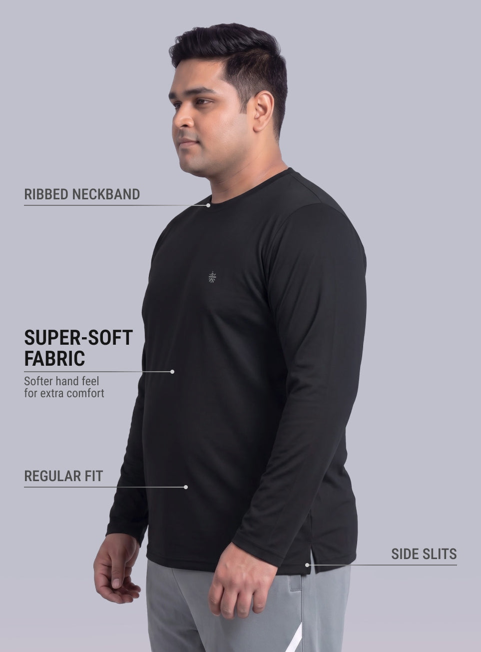 Men's Black Cult Play Solid Sleeve Plus Size T-shirt