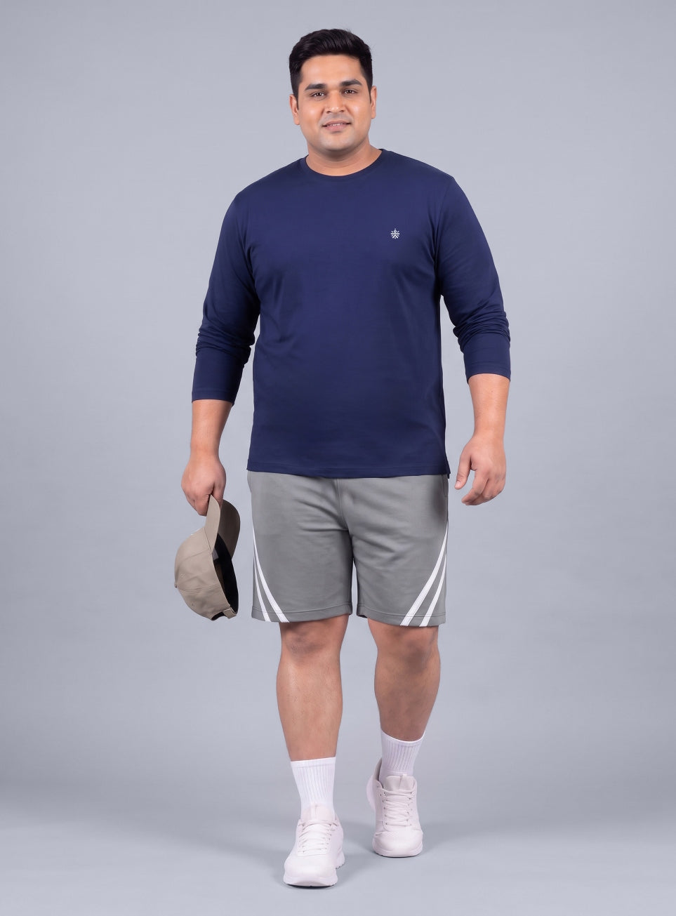 Men's Navy Cult Play Solid Sleeve Plus Size T-shirt