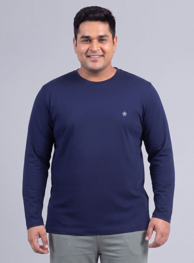 Men's Navy Cult Play Solid Sleeve Plus Size T-shirt
