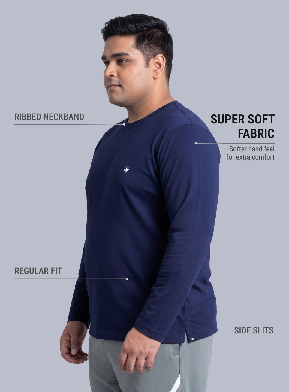 Men's Navy Cult Play Solid Sleeve Plus Size T-shirt