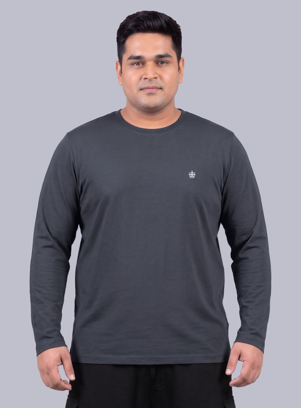 Men's Dark Grey Cult Play Solid Sleeve Plus Size T-shirt