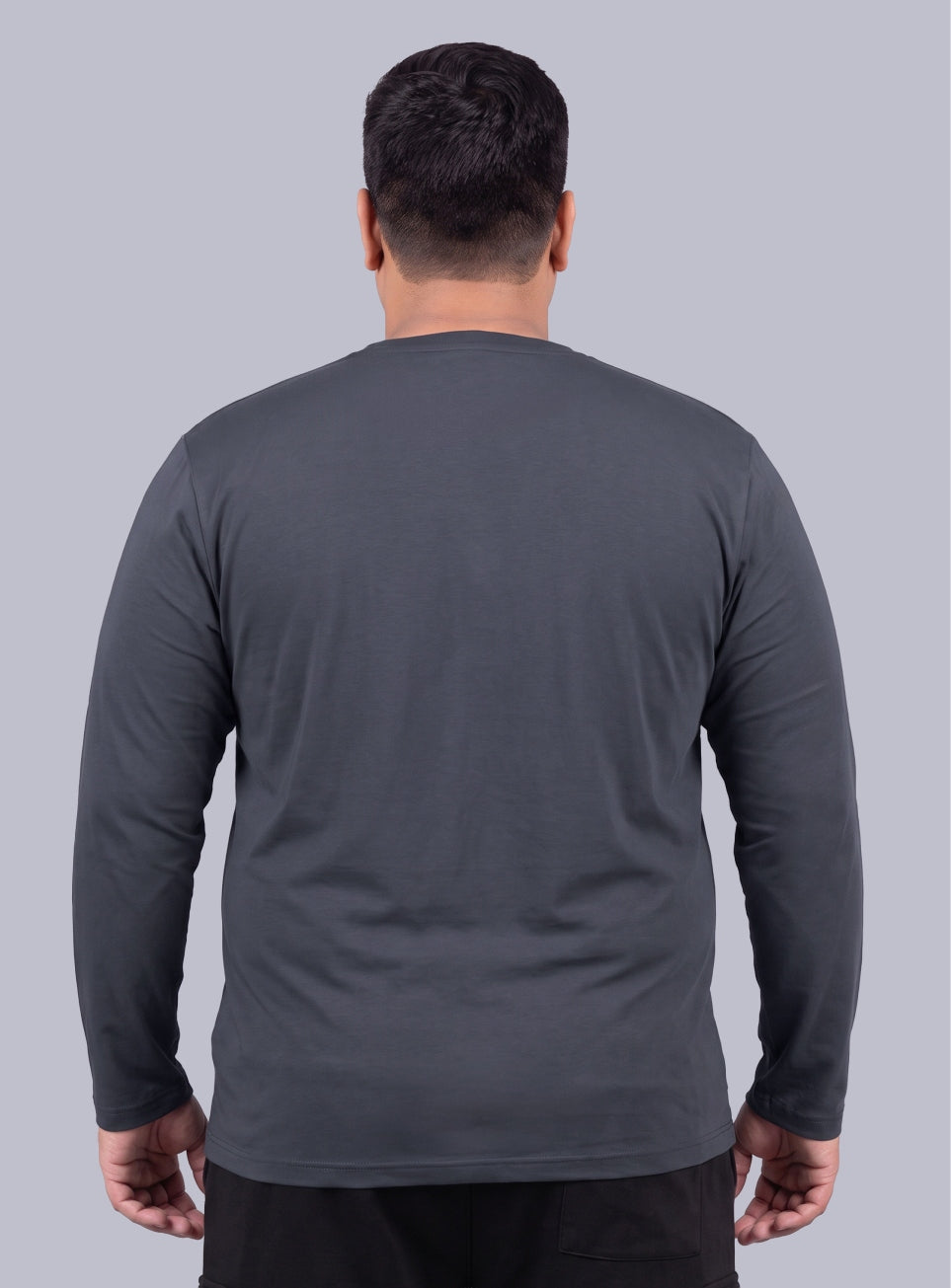 Men's Dark Grey Cult Play Solid Sleeve Plus Size T-shirt