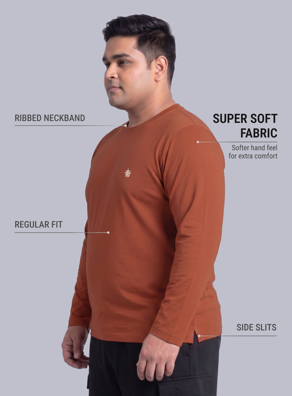 Men's Rust Cult Play Solid Sleeve Plus Size T-shirt