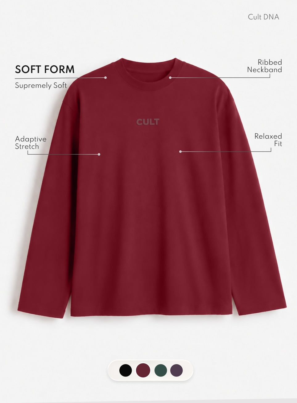 Men's Maroon Soft Form Full Sleeve Comfort T-shirt