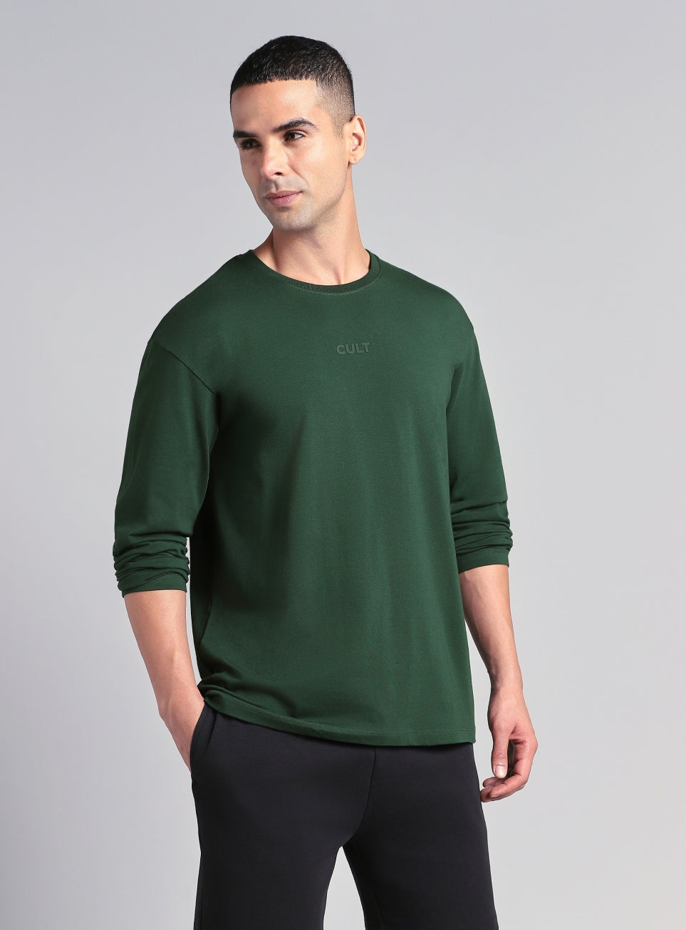 Men's Green Soft Form Full Sleeve Comfort T-shirt