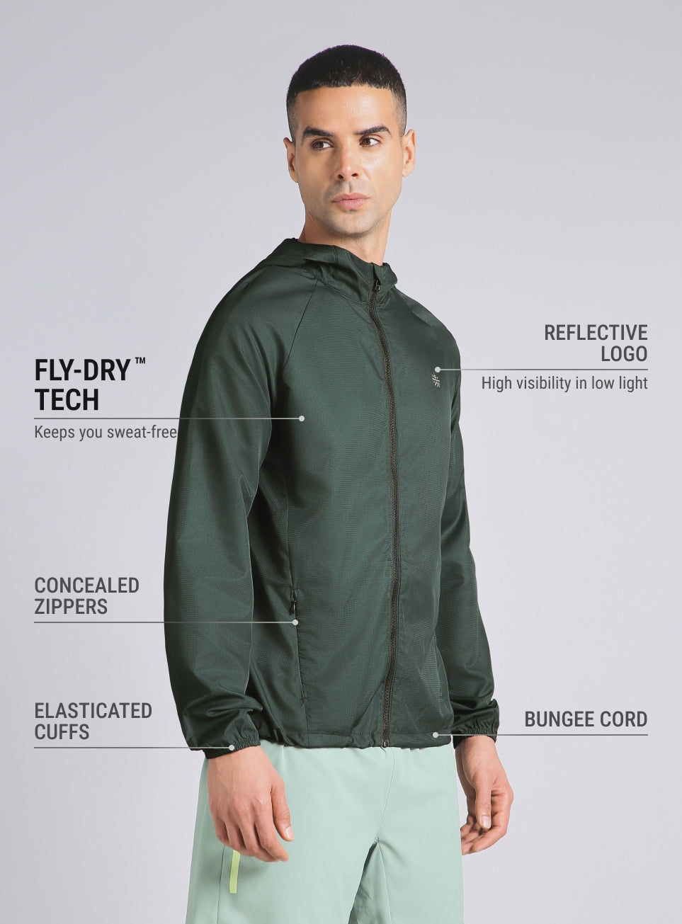 Men's Dark Green Daily Pace Windbreaker Jacket