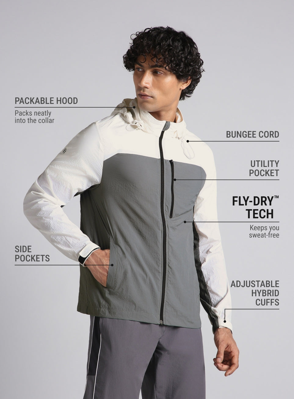 Men's Grey Daily Run Hooded Windbreaker Jacket