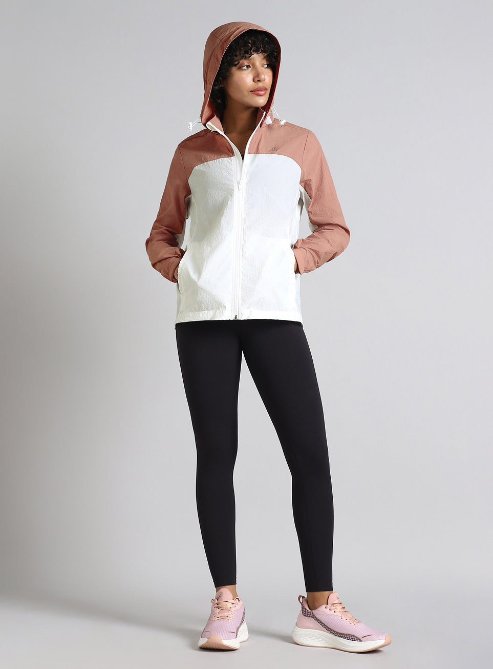 Women's White Running packable hoodie Windcheater jacket