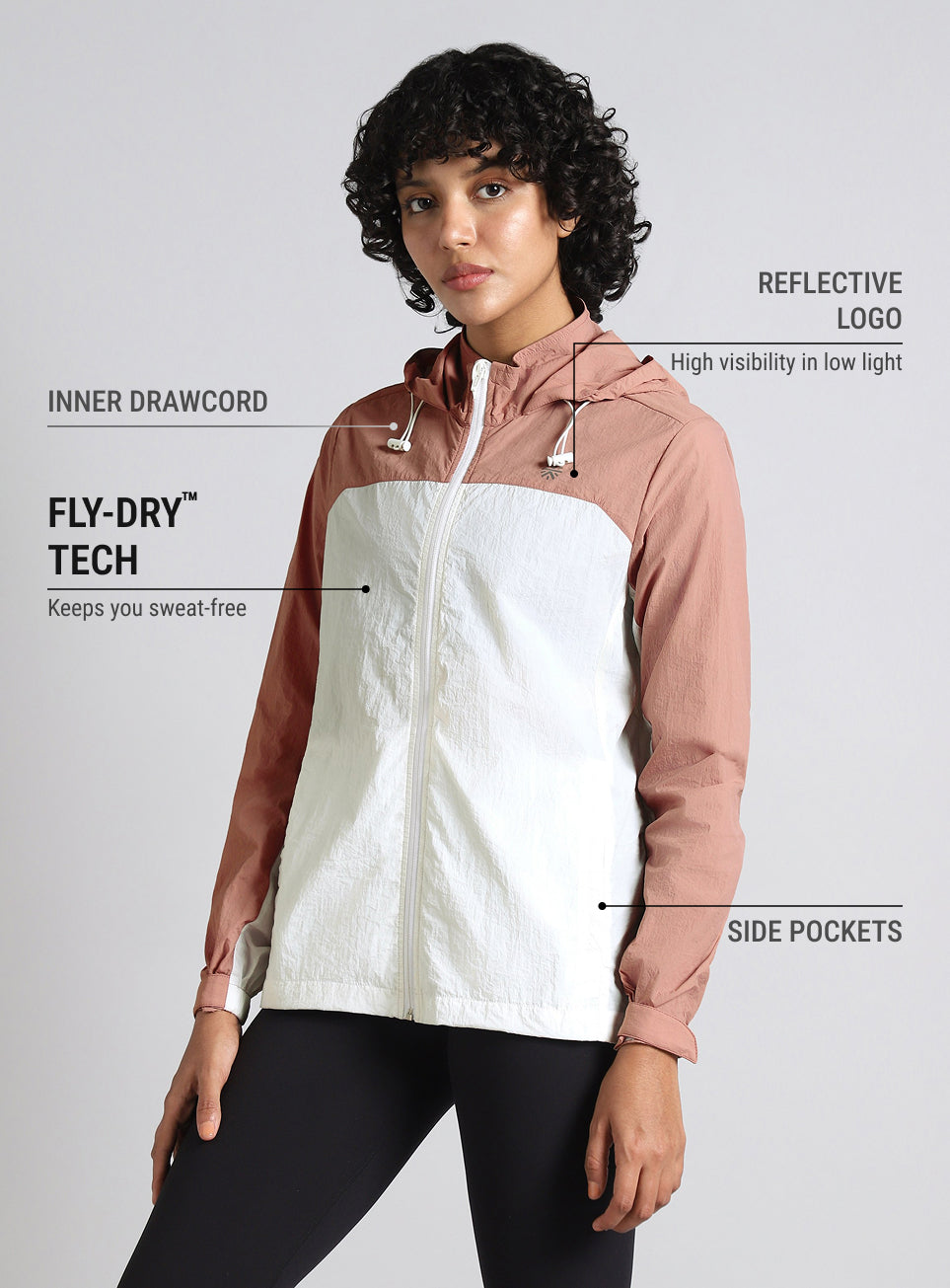 Women's White Running packable hoodie Windcheater jacket