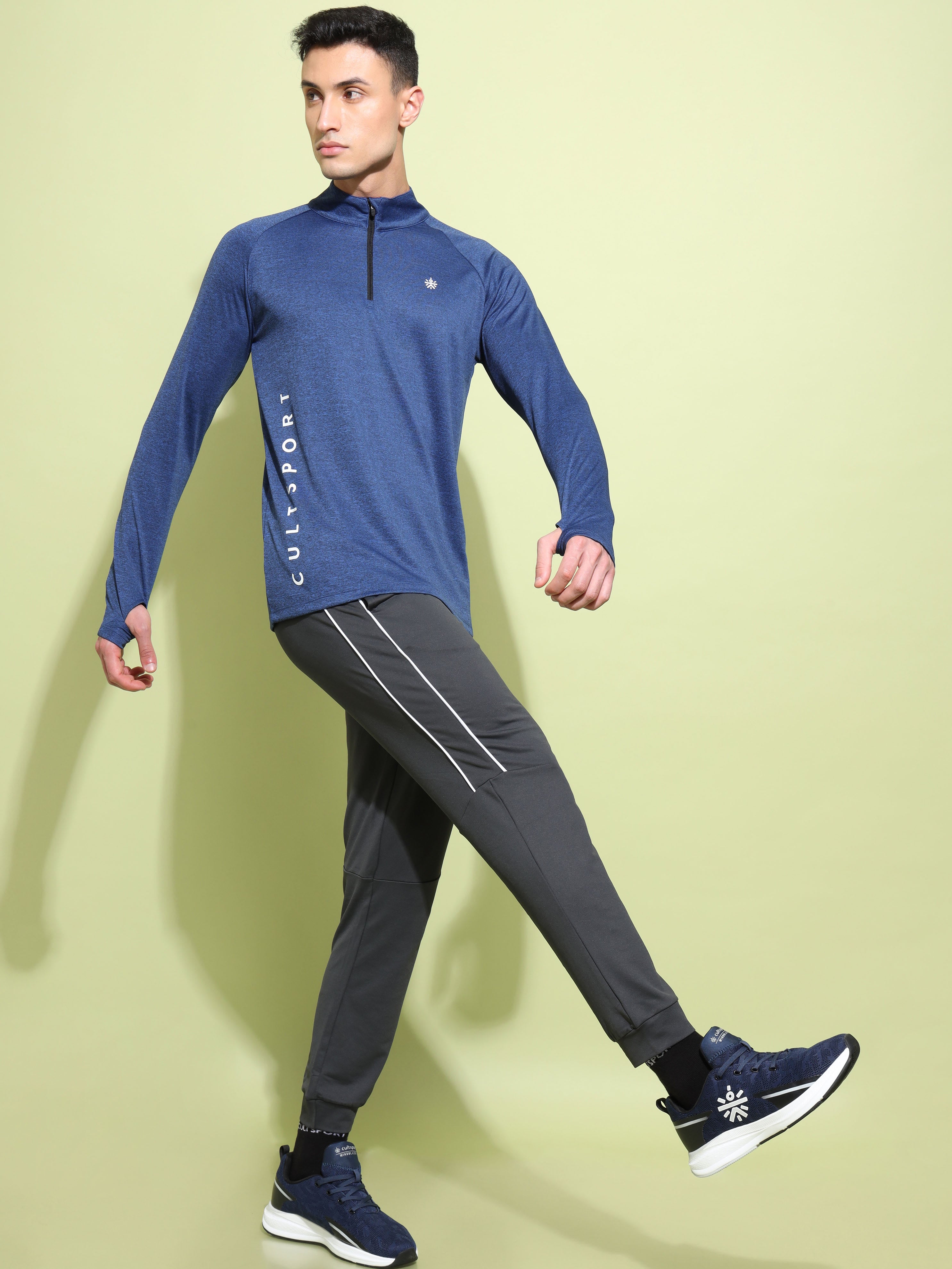 Melange High Neck T-shirt with Thumbholes