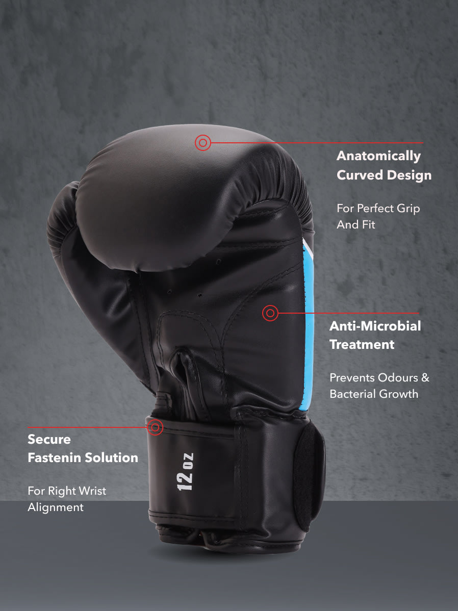 cult PVC Boxing Gloves for Men & Women Foam Padding Thickness 25 mm Punching Bag Gloves for Boxing, Training, Kickboxing, Muay Thai, MMA Blue White