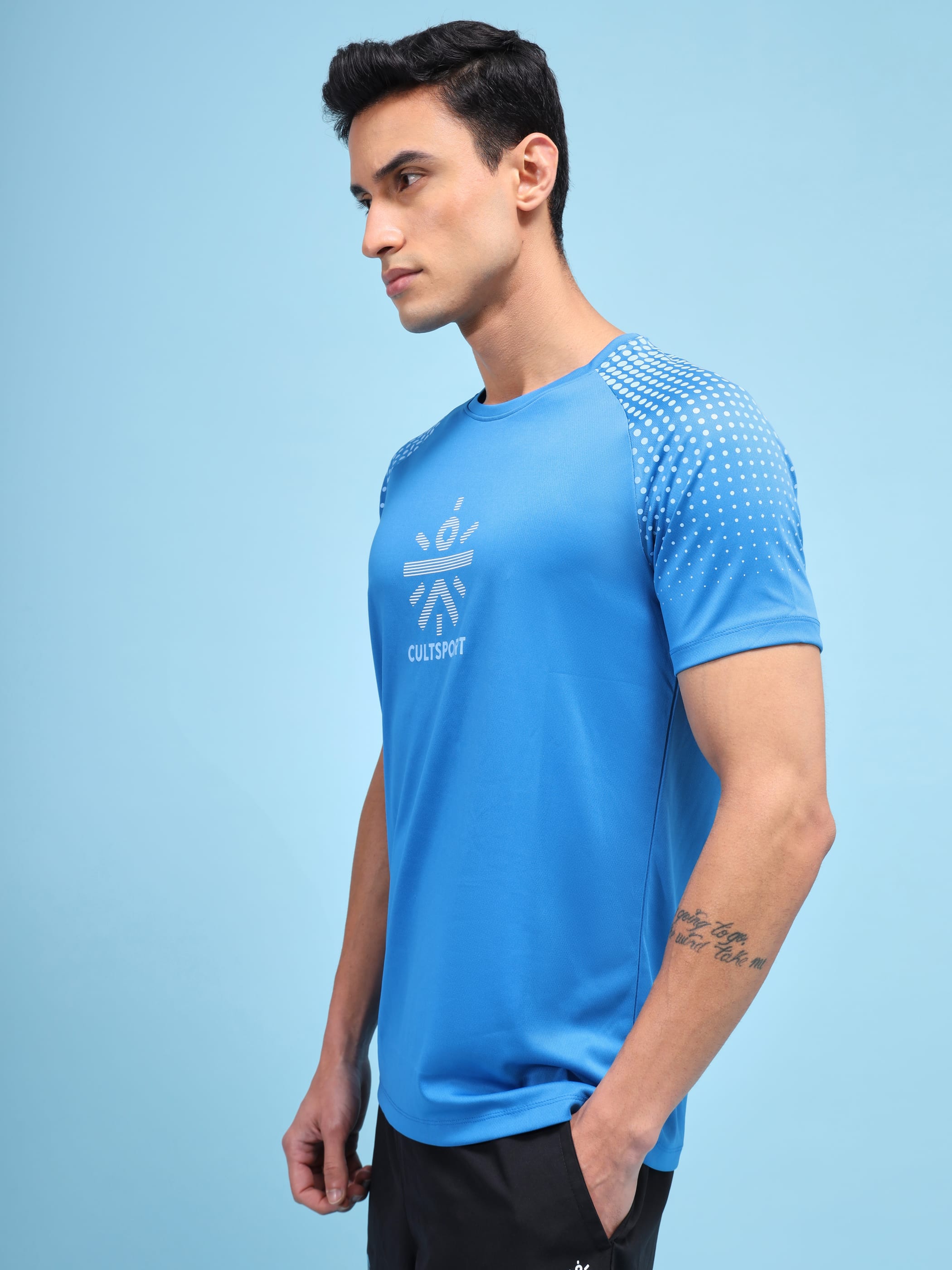 Halftone Print Raglan Workout T-shirt