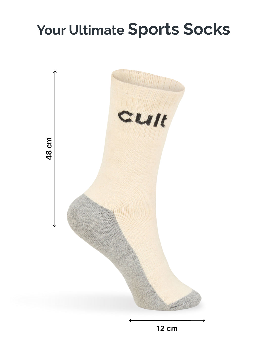 Cult Cricket Socks Unisex Cotton Calf-Length Cushioned, Moisture-Wicking & Stretchable Performance Socks Off White