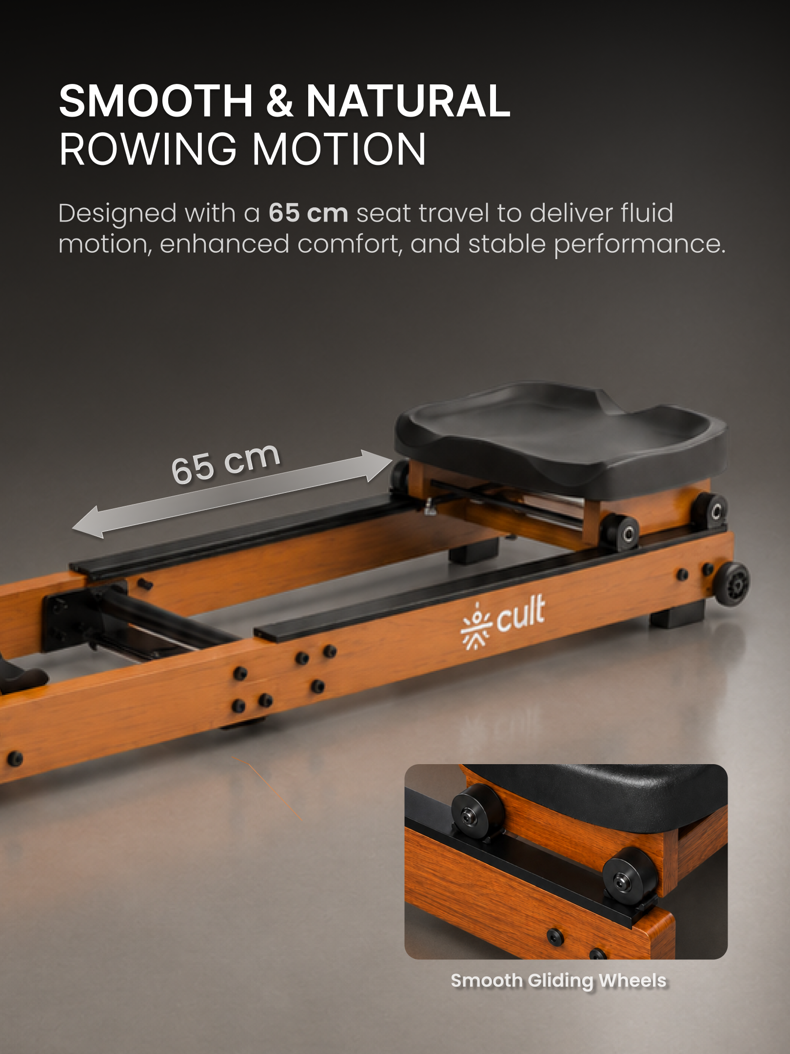 Cult Smart Water Rowing Machine for Home Gym | Dual Resistance | 32-Level Magnetic Resistance | Foldable Wooden Rowing Machine | 120 kg Capacity | Compact & Foldable Design