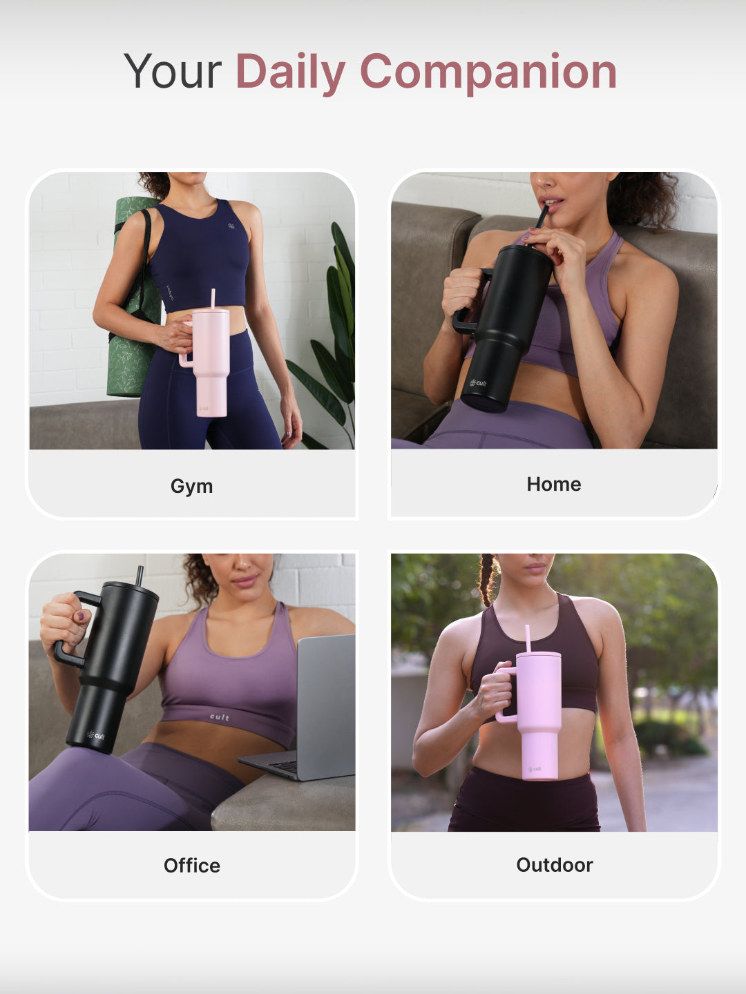 cult Steel Tumbler Double Vaccum Insulated for Hot and Cold 1200 ml Unisex Pink with Straw