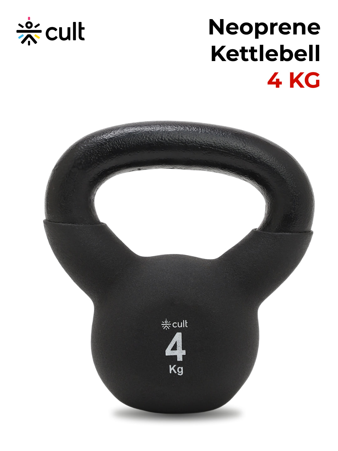 Cult 4kg Neoprene Anti-Slip Grip Kettlebell for Home Workout - Black