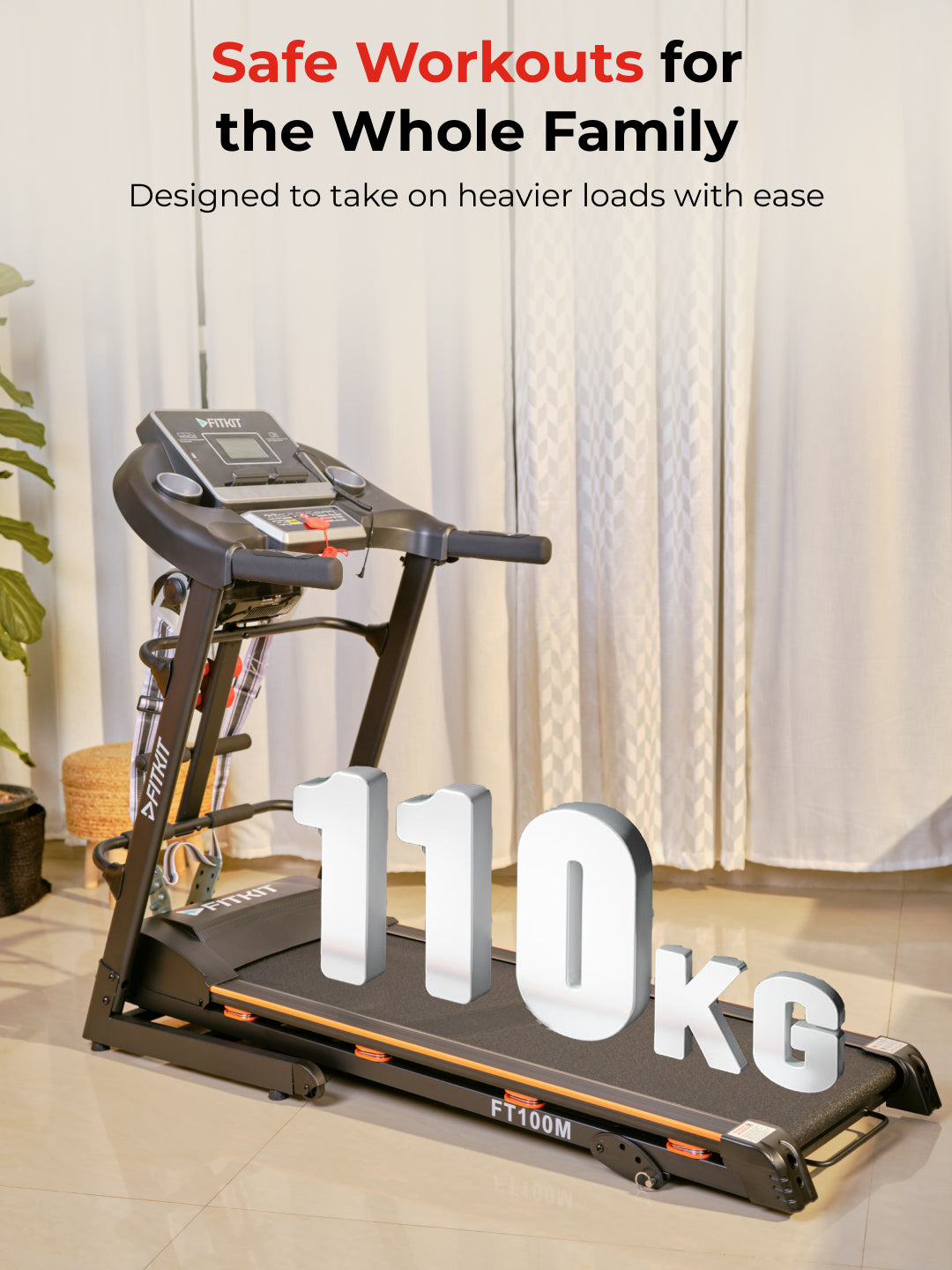 FT100M Treadmill 3.25HP | Massager | 3-level Manual-Incline | Max Weight-110kg | Max Speed-14.8kmph (with 6 months extended warranty)