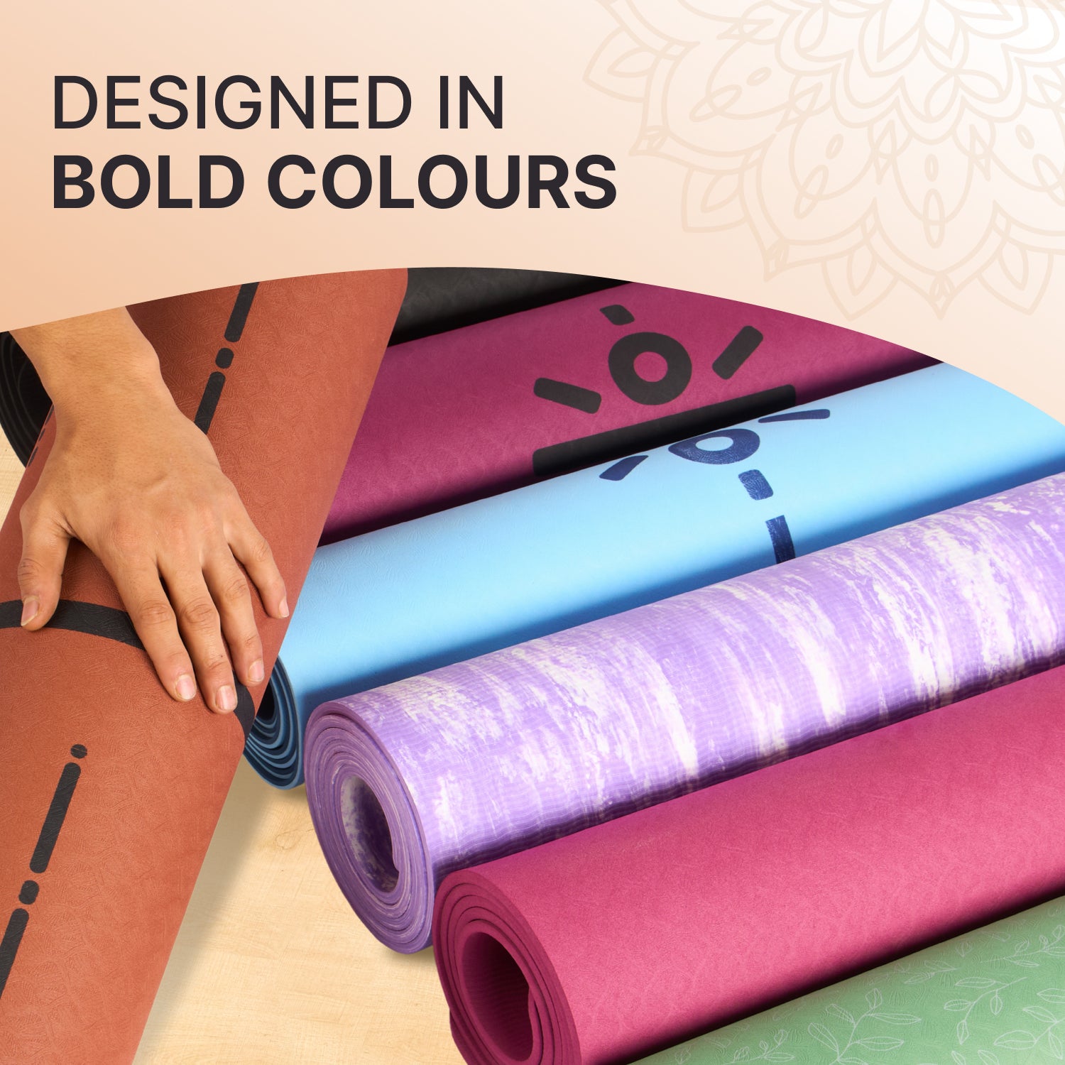 CULT TPE Yoga Mat 6mm with Carry Bag & Strap   Eco-Friendly, Non-Slip, Lightweight & Durable Exercise Mat for Yoga, Pilates, Meditation & Home Workouts   Purple Lotus Print