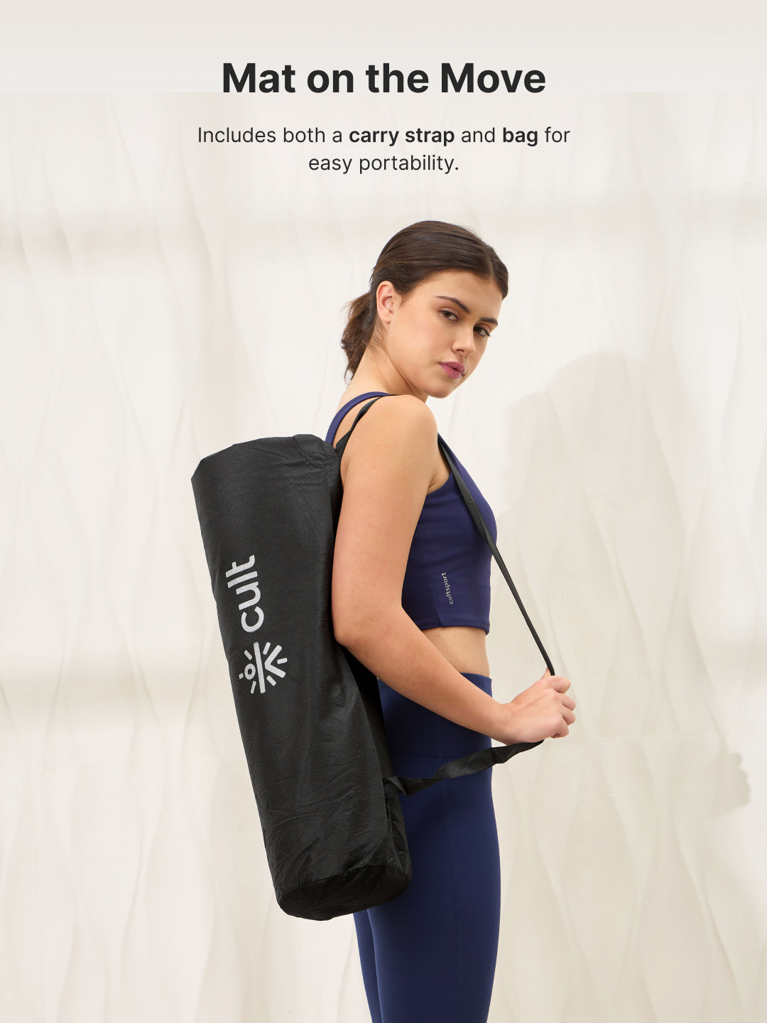 Cult TPE Yoga Mat 6mm with Carry Bag and Strap Non-Toxic Latex-Free; Anti-Slip; Extra-Thick Cushioning; Tear-Resistant; Travel Strap - Beige Pink