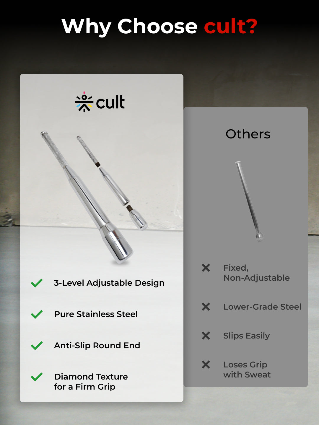 Cult 3-in-1 Adjustable Steel 7.5KG Mudgar for Full Body Training | Silver Indian Clubs (7.5 kg)