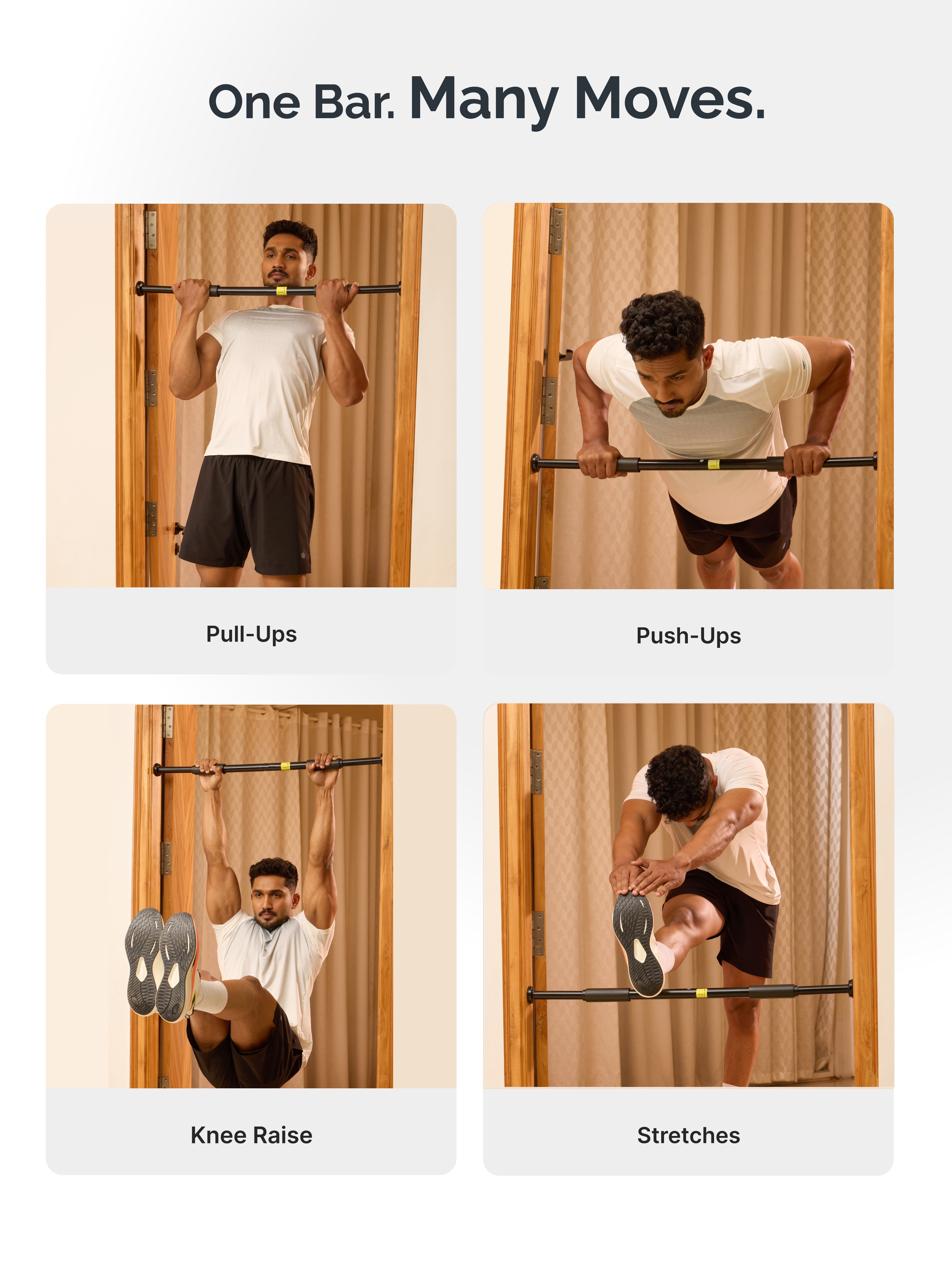 Cult Adjustable Pull-Up Bar for Doorway | Heavy-Duty Steel | Multi-Grip Home Gym Bar for Pull Ups, Chin Ups & Core Workout | Size - 60-100 cm