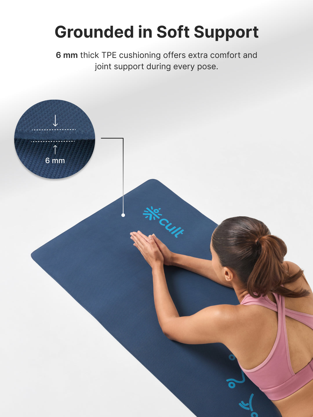 cult Aroma Infused TPE Yoga Mat 6 mm Anti Skid Non Slip Exercise Mat with Carry Bag for Yoga Workout Gym Blue