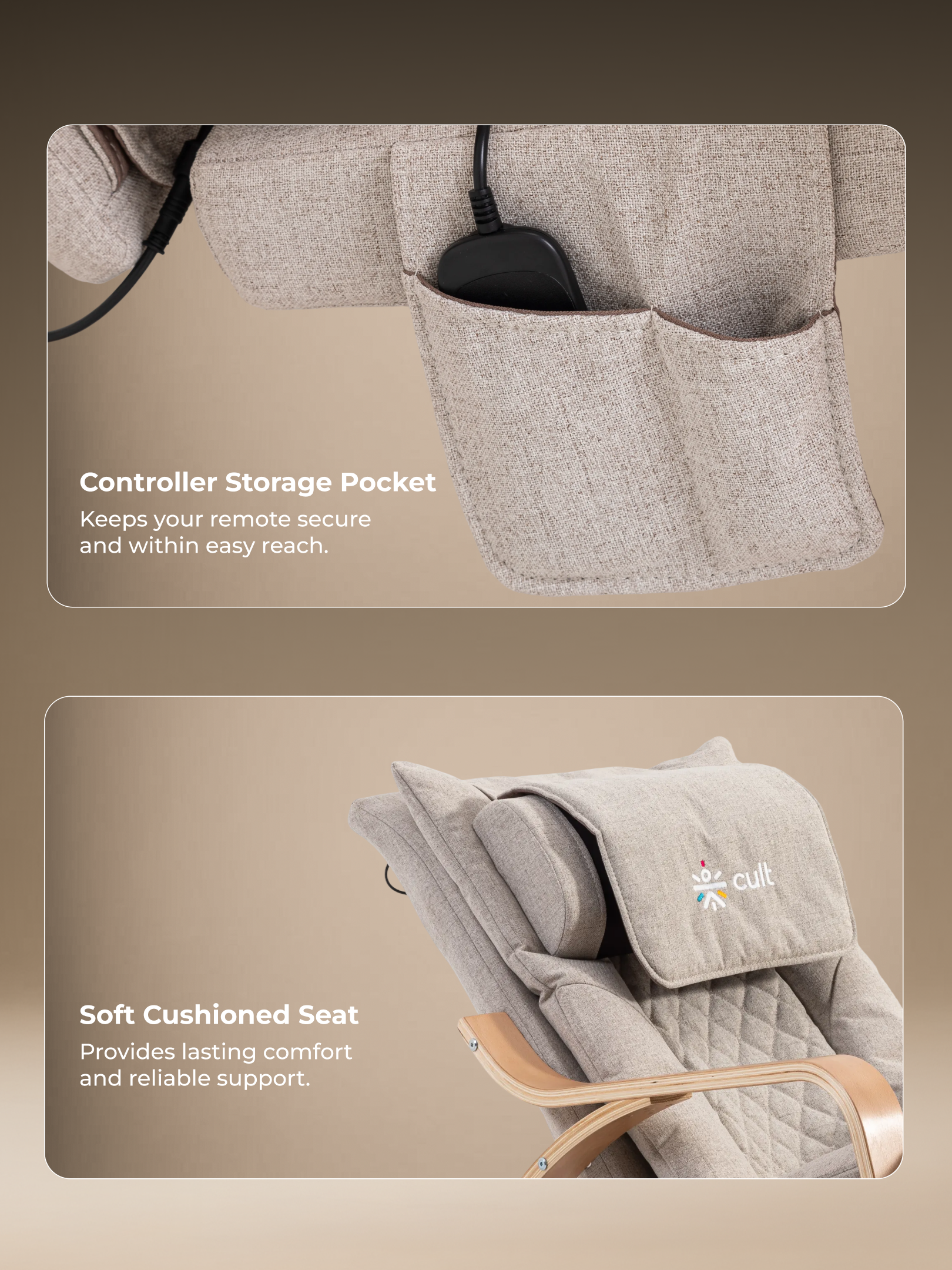 Cult Rocking Recliner Massage Chair | 2-in-1 Massage & Rocking Chair | S-Track Full Body Massage | 135° Recline | 5-Level Adjustable Leg Rest | Waist Heating | Remote Control | Vibration Massage