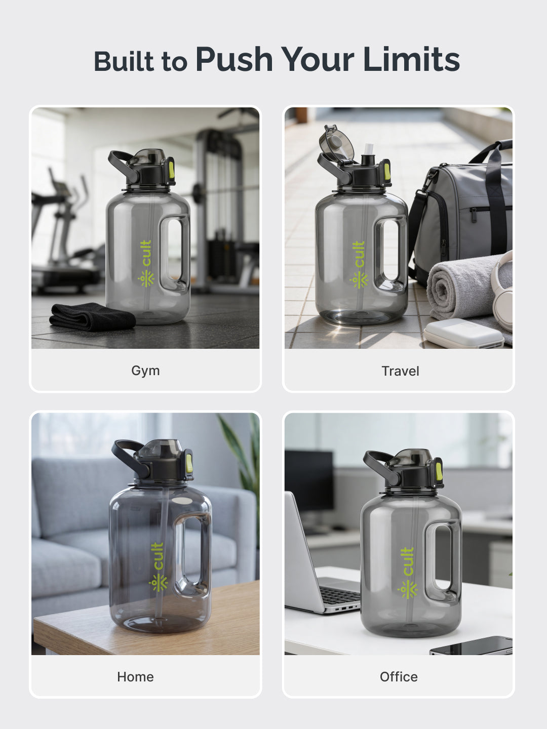 Cult 3L Hulk Gallon Water Bottle with Straw & Strap BPA-Free Leakproof Gym Bottle 3000ml Large Capacity Hydration Bottle (Black)