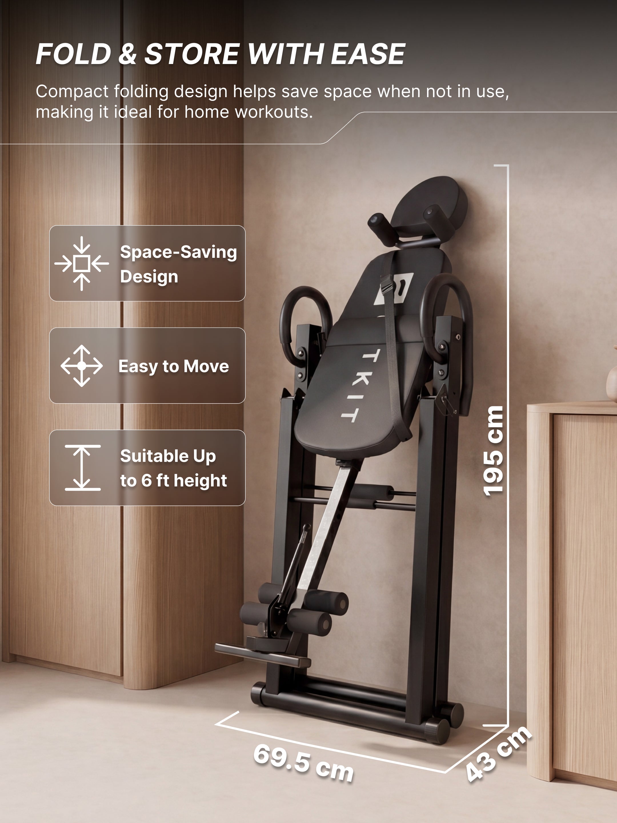 Fitkit by cult Inversion Table | 4 Inversion Positions | 120 Kg Weight Support | Adjustable Height | Safety Belt & Ankle Locking System | Back Stretching & Spine Decompression Equipment | Foldable Compact Home Fitness Tool