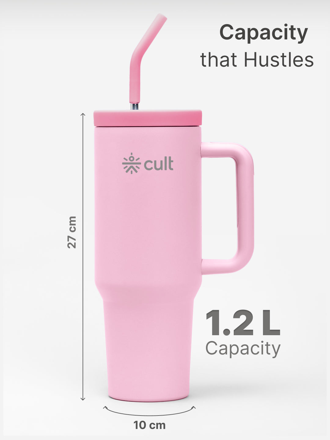 cult Tumbler 1200ML Steel Straw with Straw Cap and Cleaner Unisex Pink